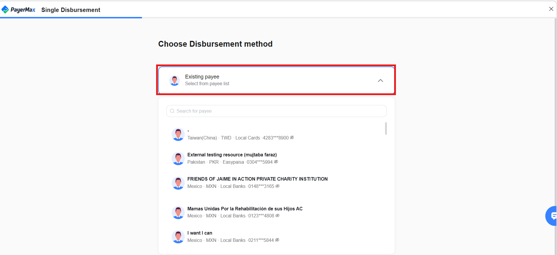 Select Frequent Payee