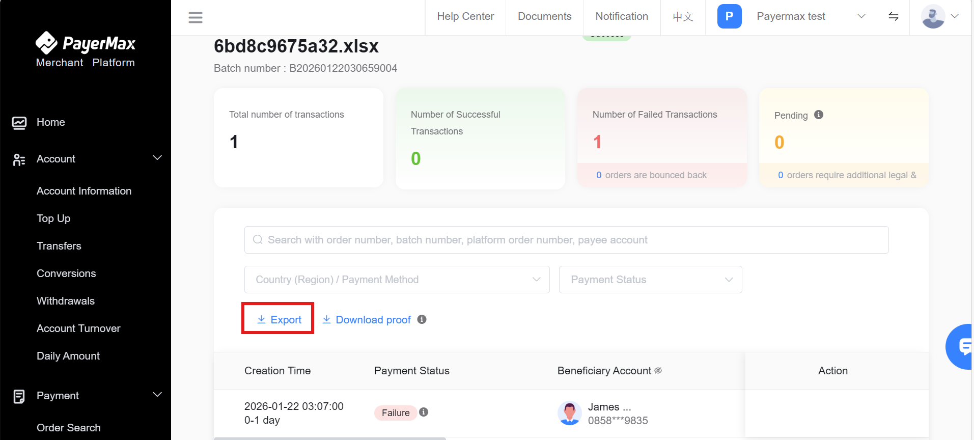 Batch Transaction Export