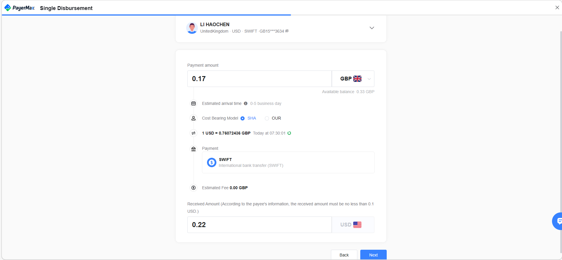 Fill in Payment Amount