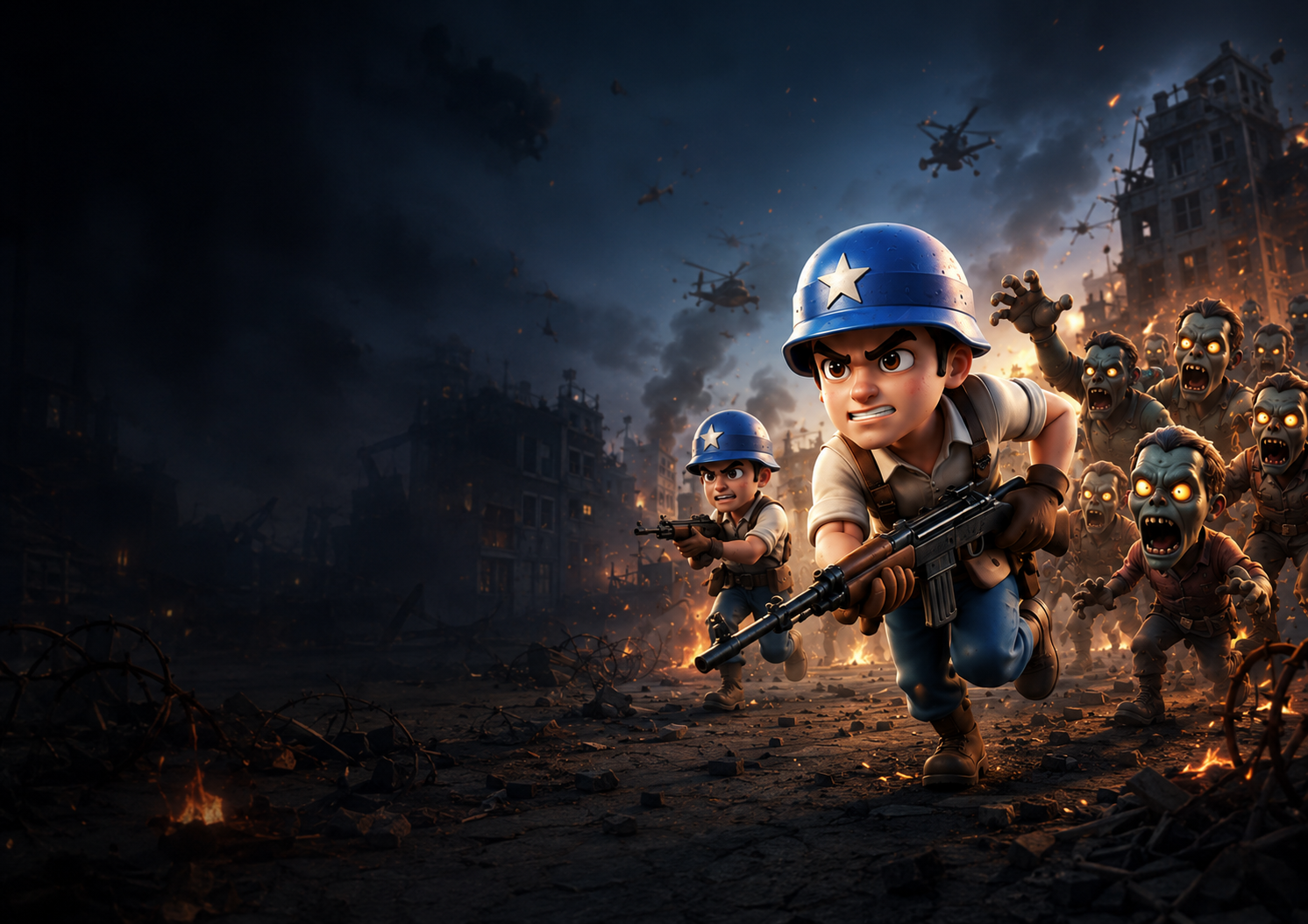 Last War heroes fighting zombies